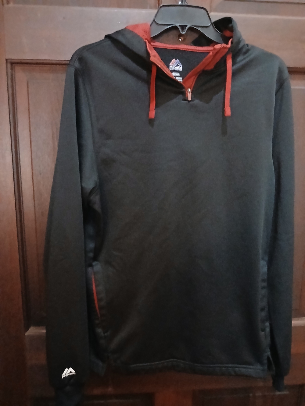 Men's Majestic Black Hoodie with Red Trim - Athletic Pullover Size S